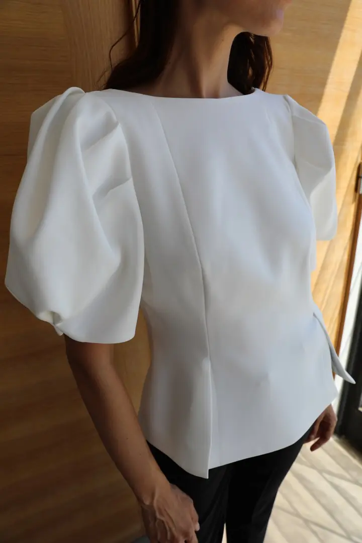 82343 Balon Kollu Peplum Bluz