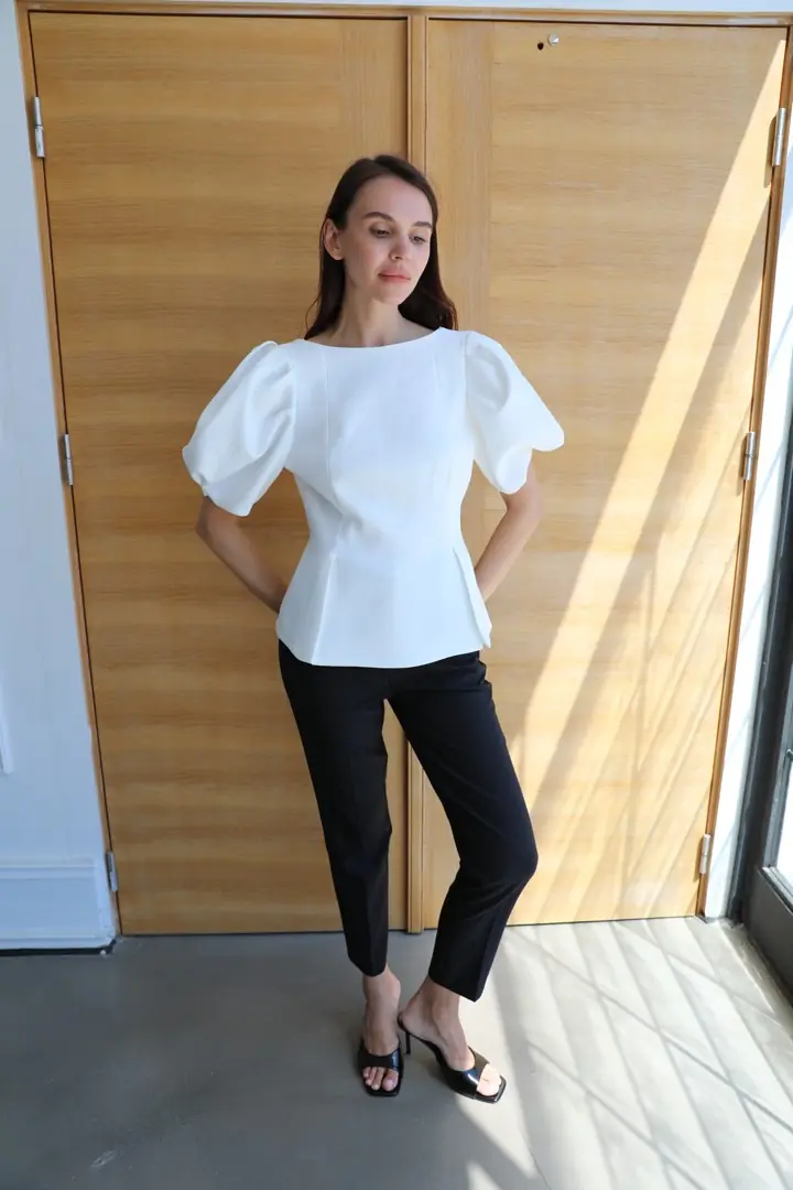 82343 Balon Kollu Peplum Bluz
