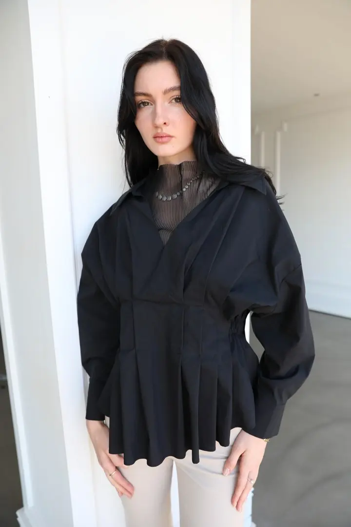 82242 Tül Katmanlı Pileli Bluz